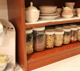 s get rid of kitchen countertop clutter with 13 clever mason jar ideas, countertops, kitchen design, mason jars, organizing, Organize your pantry and dry goods