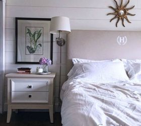 s save those torn curtains for these 11 brilliant ideas, home decor, window treatments, Upholster it into a monogramed headboard