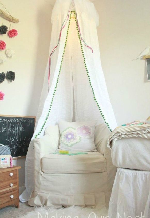 s save those torn curtains for these 11 brilliant ideas, home decor, window treatments, String it into a whimsical canopy