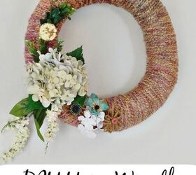 diy yarn wreath with twine flowers, crafts, gardening, wreaths