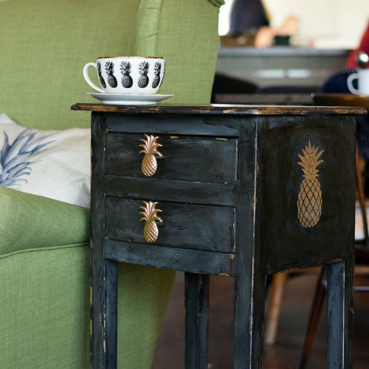 s 15 easy tricks to give your furniture that gorgeous distressed look, painted furniture, Add chippiness to a pineapple end table