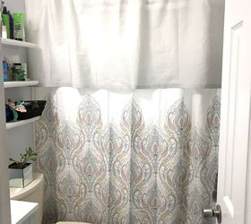 shower curtain with gray and purple