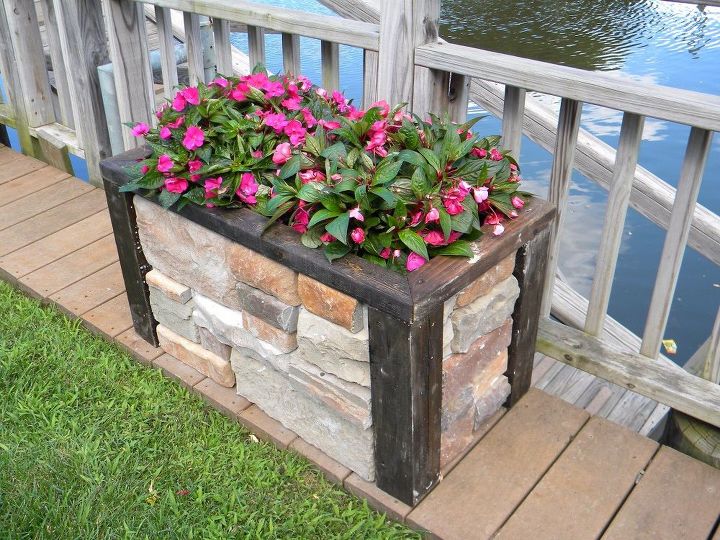 diy faux stone raised planter, concrete masonry, gardening