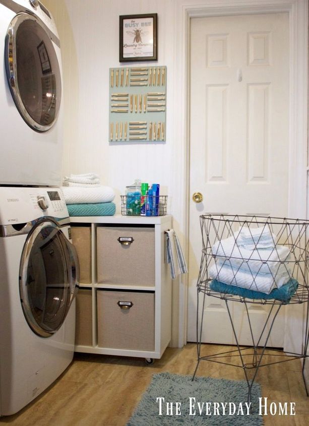 an average cubby turned into a fabulous laundry room cart, laundry rooms