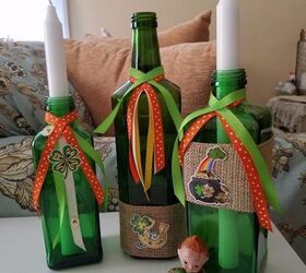 st patrick s day decor with recycled bottles, home decor, seasonal holiday decor, valentines day ideas, On an end table as unlit decor