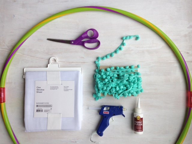 No Sew Hula Hoop Canopy With Pom Poms Hometalk