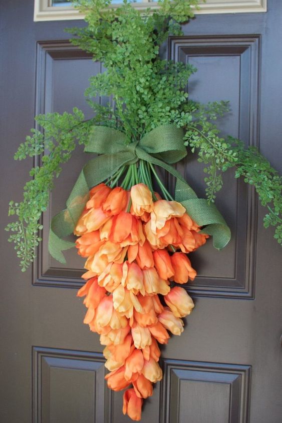 9 cute ways to decorate your front porch for easter, 3 Carrot door decoration