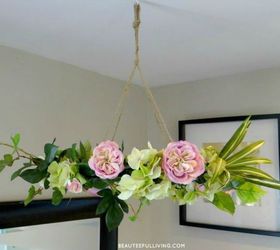 tired of wreaths here are 11 cute ways to decorate with faux flowers, Hang a wreath form as a floral chandelier