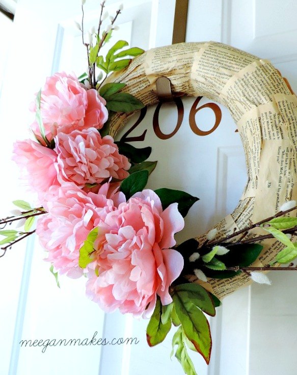 easy book page and peony spring wreath, crafts, flowers, gardening, wreaths