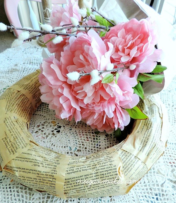 easy book page and peony spring wreath, crafts, flowers, gardening, wreaths