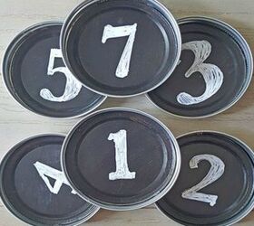 s 14 awesome things you didn t know you could do with jar and tin lids, Paint them into chalkboard coasters