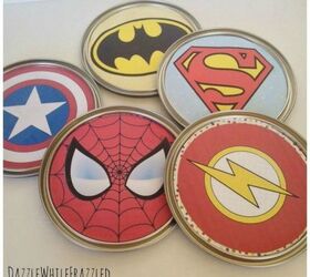 s 14 awesome things you didn t know you could do with jar and tin lids, Turn them into superhero wall decor