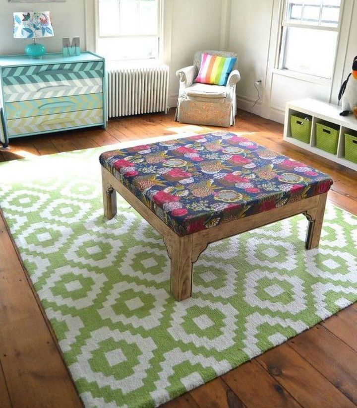 s 12 gorgeous ottoman ideas that will make you want to put your feet up, painted furniture, Reimagine a table as an ottoman with fabric