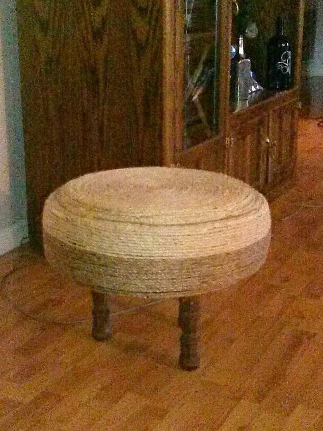 s 12 gorgeous ottoman ideas that will make you want to put your feet up, painted furniture, Flip a tire into adorable foot decor