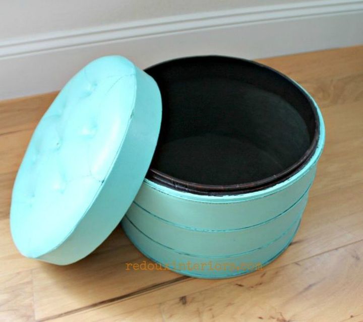 s 12 gorgeous ottoman ideas that will make you want to put your feet up, painted furniture, Paint over a vinyl poof for effect