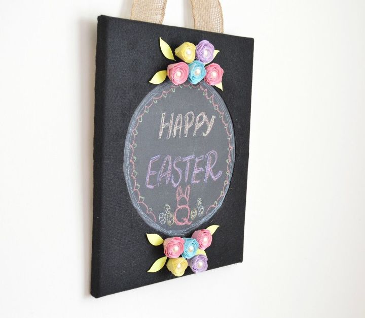 diy chalkboard canvas with interchangeable paper roses for all seasons, chalkboard paint, crafts, flowers, gardening
