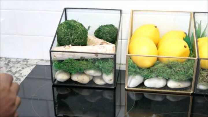 s no way these pops of color were made with dollar store items, This kitchen fruit basket terrarium