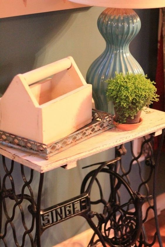 diy singer sewing table turned farmhouse end table, painted furniture
