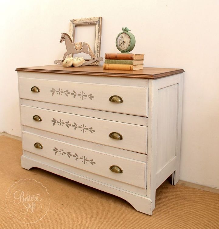 milk painted dresser with stencilled drawers, painted furniture