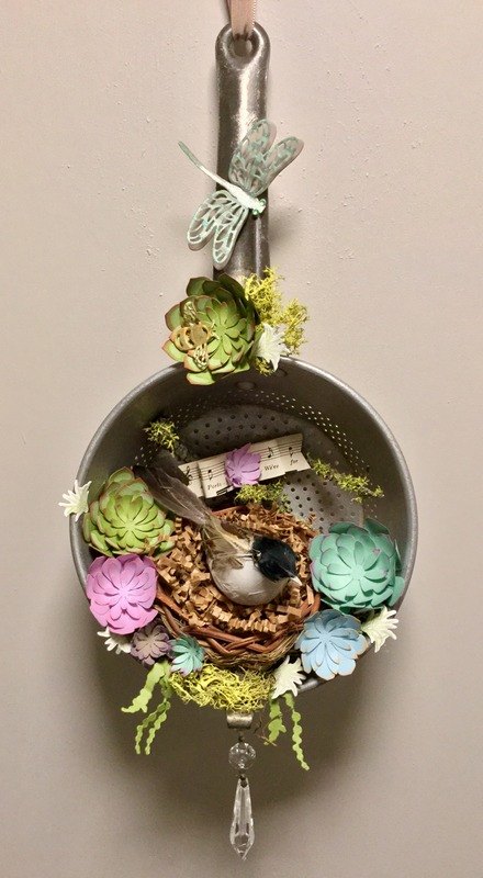 e crafternoons paper succulents in upcycled vintage metal straine, flowers, gardening, succulents