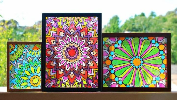 how to fake high end decor with adult coloring books, Make some faux stained glass