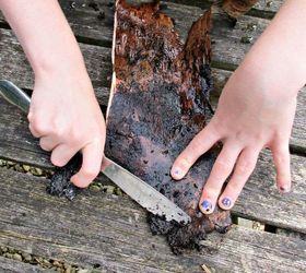 She scrapes a knife against birch bark for this gorgeous idea