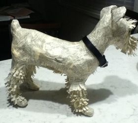 paper mache schnauzer using an old dictionary