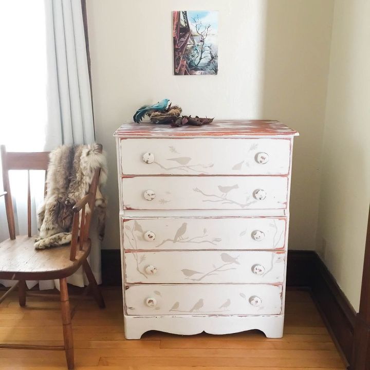stenciled bird dresser, painted furniture