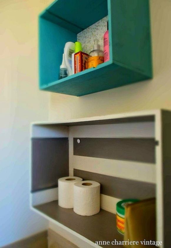 substitua as prateleiras do banheiro por essas 13 ideias criativas, Reutilize caixas e caixotes