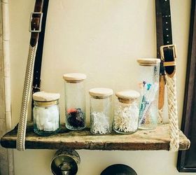 replace your bathroom shelves with these 13 creative ideas, Rope a belt around a piece of wood