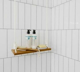 replace your bathroom shelves with these 13 creative ideas, Hang a swing shelf in your shower with rope