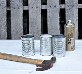 10 minute upcycled crushed gold tin can planters, gardening