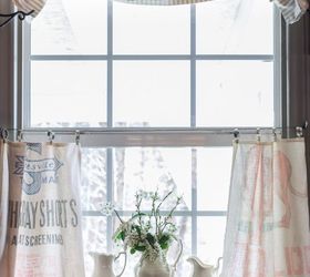 vintage feed sacks become cafe curtains, repurposing upcycling, window treatments, windows
