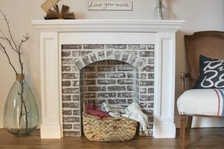 s 12 stunning ways to get that exposed brick look in your home, Embellish wood to fake a brick fireplace