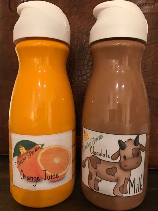 play food chocolate milk and orange juice bottles