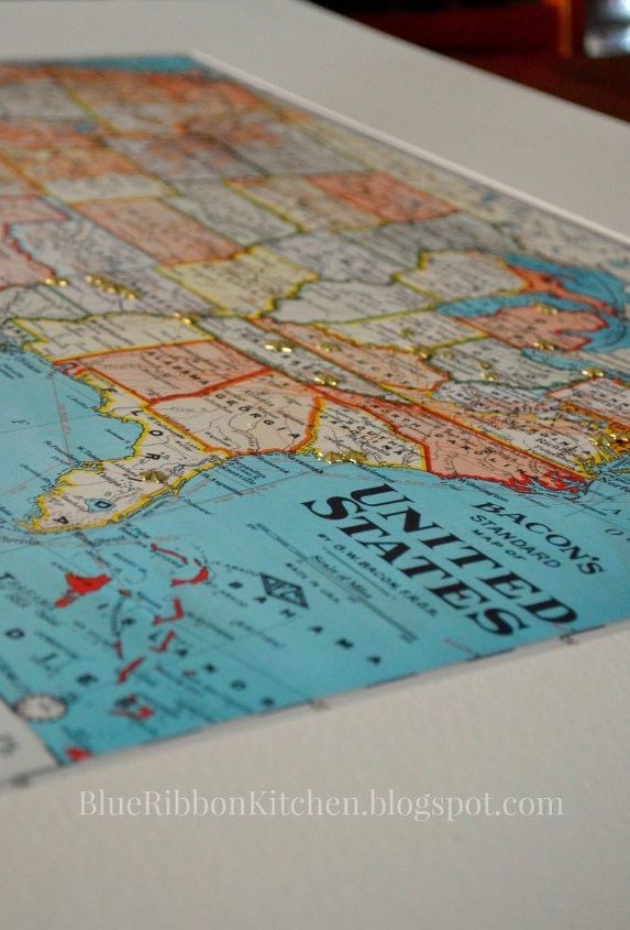 family travel map wall art made from a thrifty find