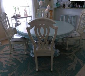 we used an old shower curtain to recover these old chairs