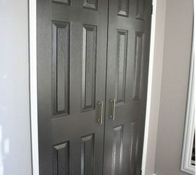 13 amazing closet door transformations that will change your room, These modern gray brass handle doors