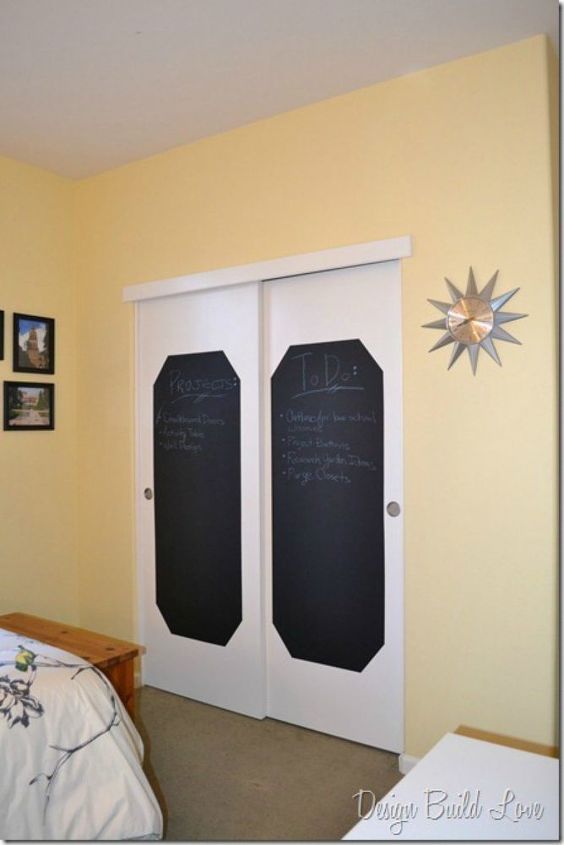 13 amazing closet door transformations that will change your room, These sliding chalkboard closet doors