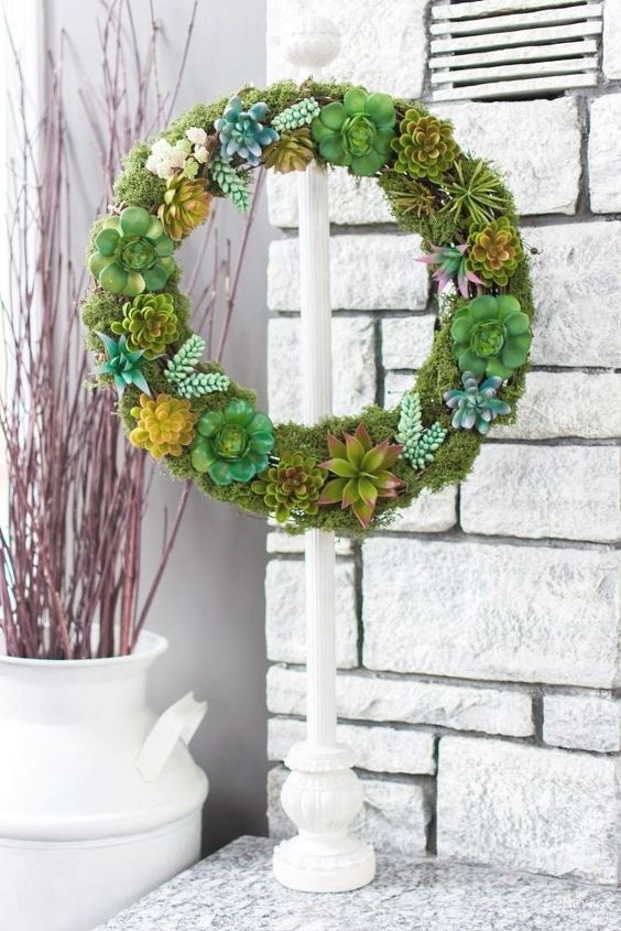 faux succulent wreath and diy wreath stand