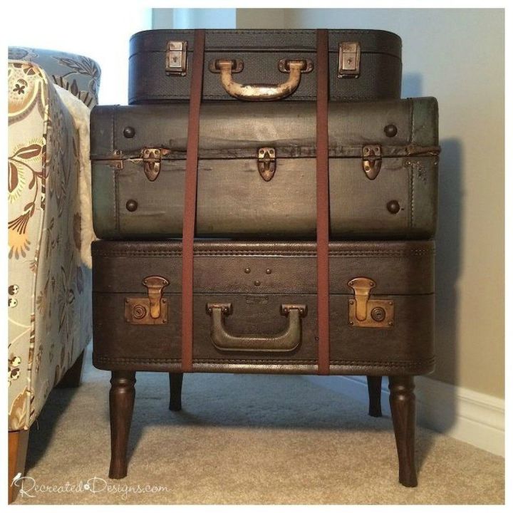 don t throw out your old suitcase before you see these 15 clever ideas, Stack them into a side table