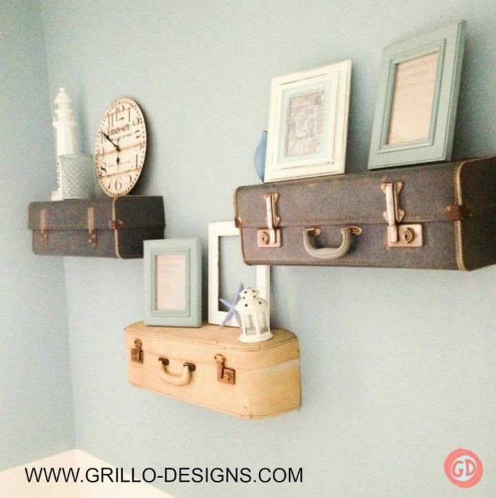 don t throw out your old suitcase before you see these 15 clever ideas, Cut and hang them into floating shelves