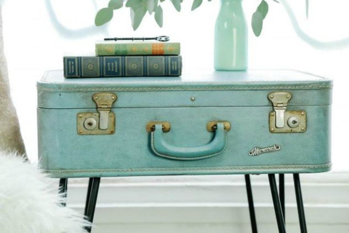 don t throw out your old suitcase before you see these 15 clever ideas, Drill some hairpin legs for a standing table