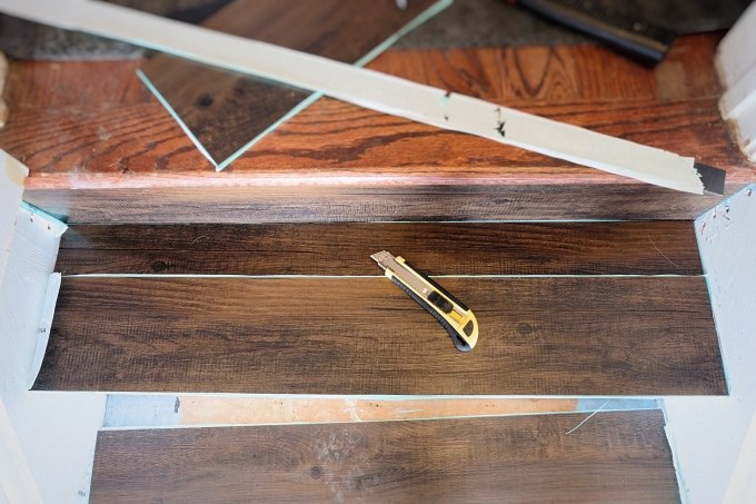 great solution wood look vinyl tile on a stair