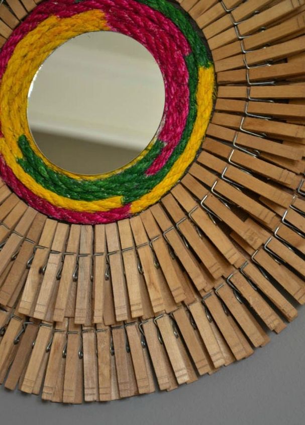 gather your clothespins for these 14 brilliant ideas, Craft some into a round hall mirror