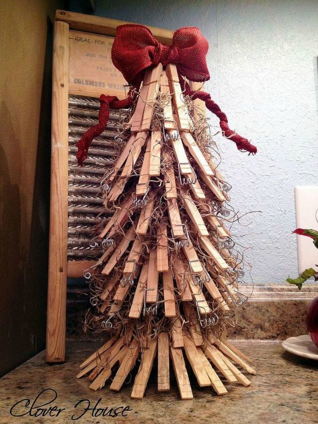 gather your clothespins for these 14 brilliant ideas, Adhere some to a TP tube as a Christmas tree