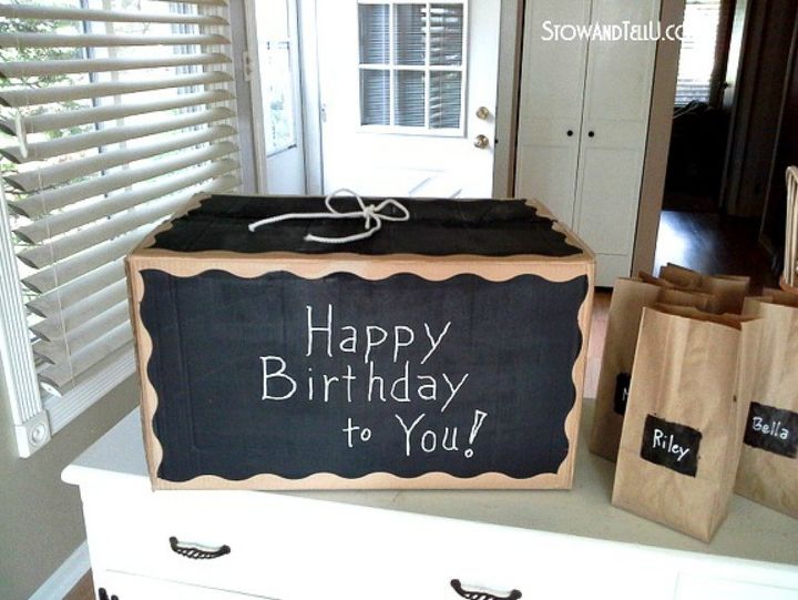 s turn anything into a chalkboard with these 13 creative ideas, Decorate a cardboard box into a birthday gift