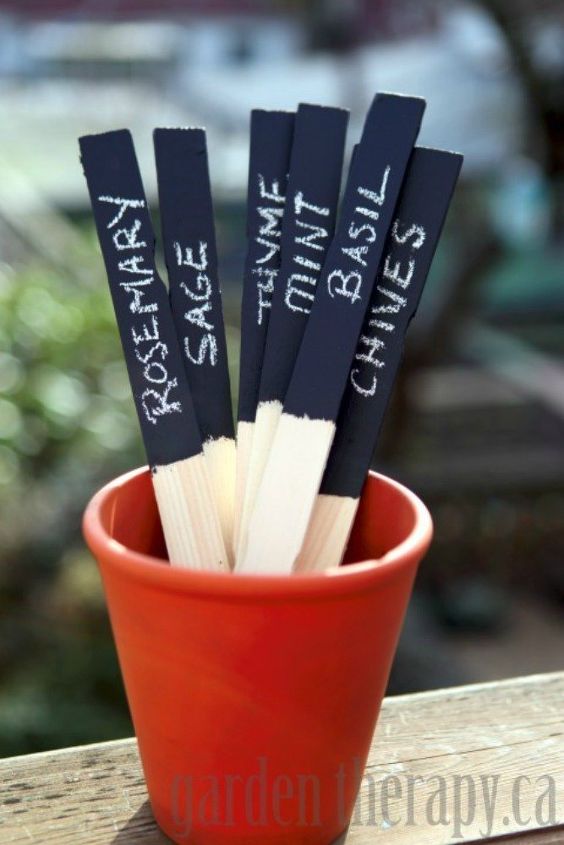 s turn anything into a chalkboard with these 13 creative ideas, Make paint sticks into planter markers