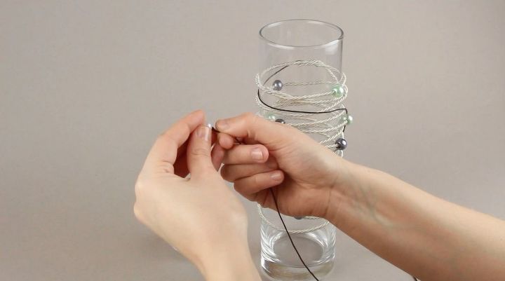 vaso de vidro diy com corda e contas de decorao