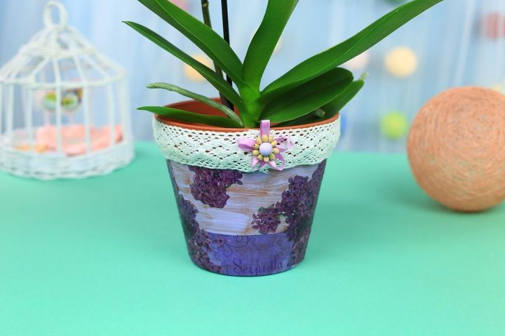 diy decoupage lilac flower pot